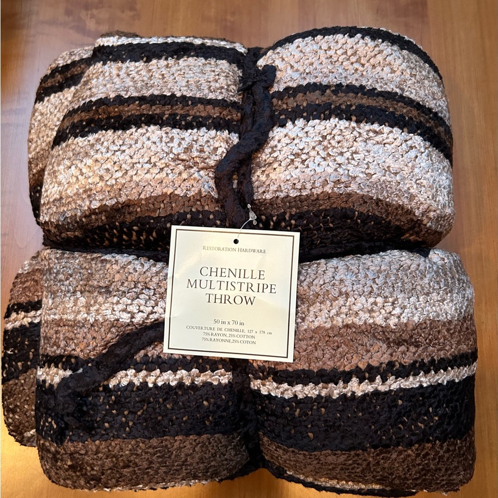 Restoration Hardware, NWT, Chenille Striped Throw. 50” x 70”